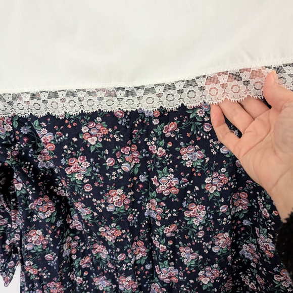 Vtg Navy With Pink + White Flower 3/4 Length Sleeve Maternity, Lace Collar, USA - Picture 6 of 8